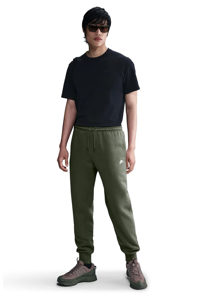 Pantaloni de trening cu logo si snur de ajustare, Verde masliniu