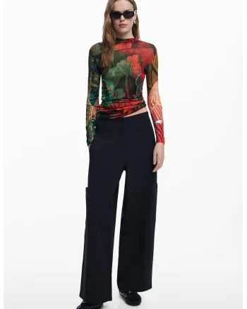Bluza slim fit cu imprimeu floral, Rosu/Verde