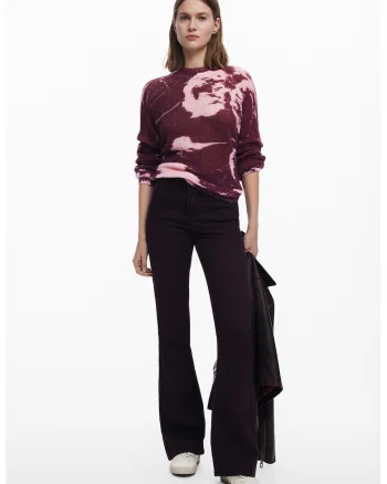 Pulover din amestec de lana cu model abstract, Roz/Violet pruna