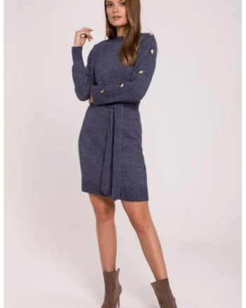 Rochie tip pulover cu nasturi decorativi pe maneci,, Albastru