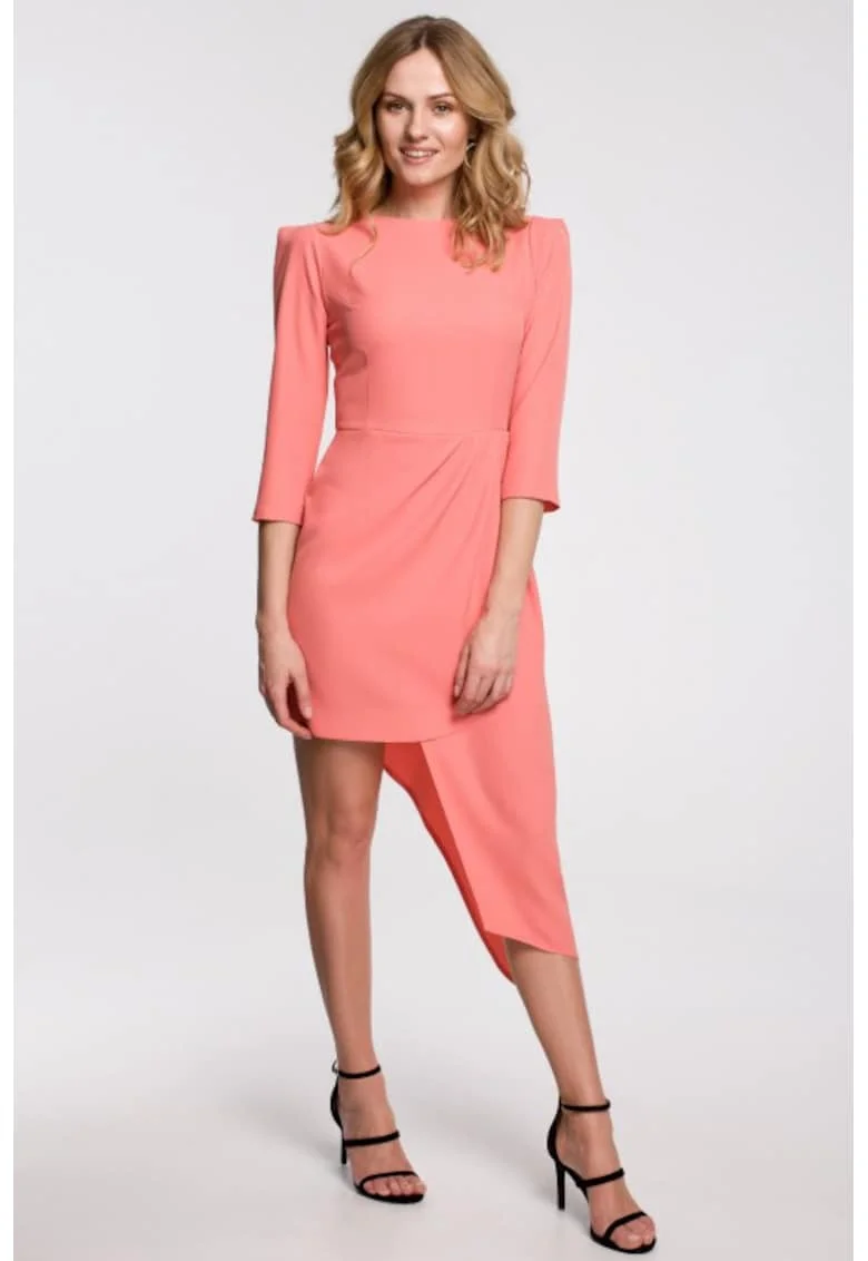 Rochie cu tiv asimetric si pliuri,, Portocaliu