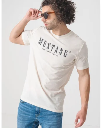 Tricou cu decolteu la baza gatului si logo, Negru/Alb murdar