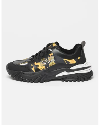 Pantofi sport cu model si garnituri de piele ecologica, Alb/Negru/Galben
