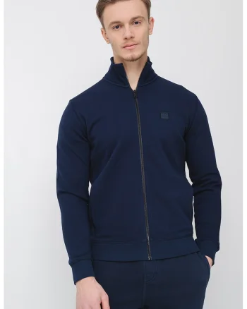 Bluza de trening cu fermoar si aplicatie logo discreta Zestart, Bleumarin