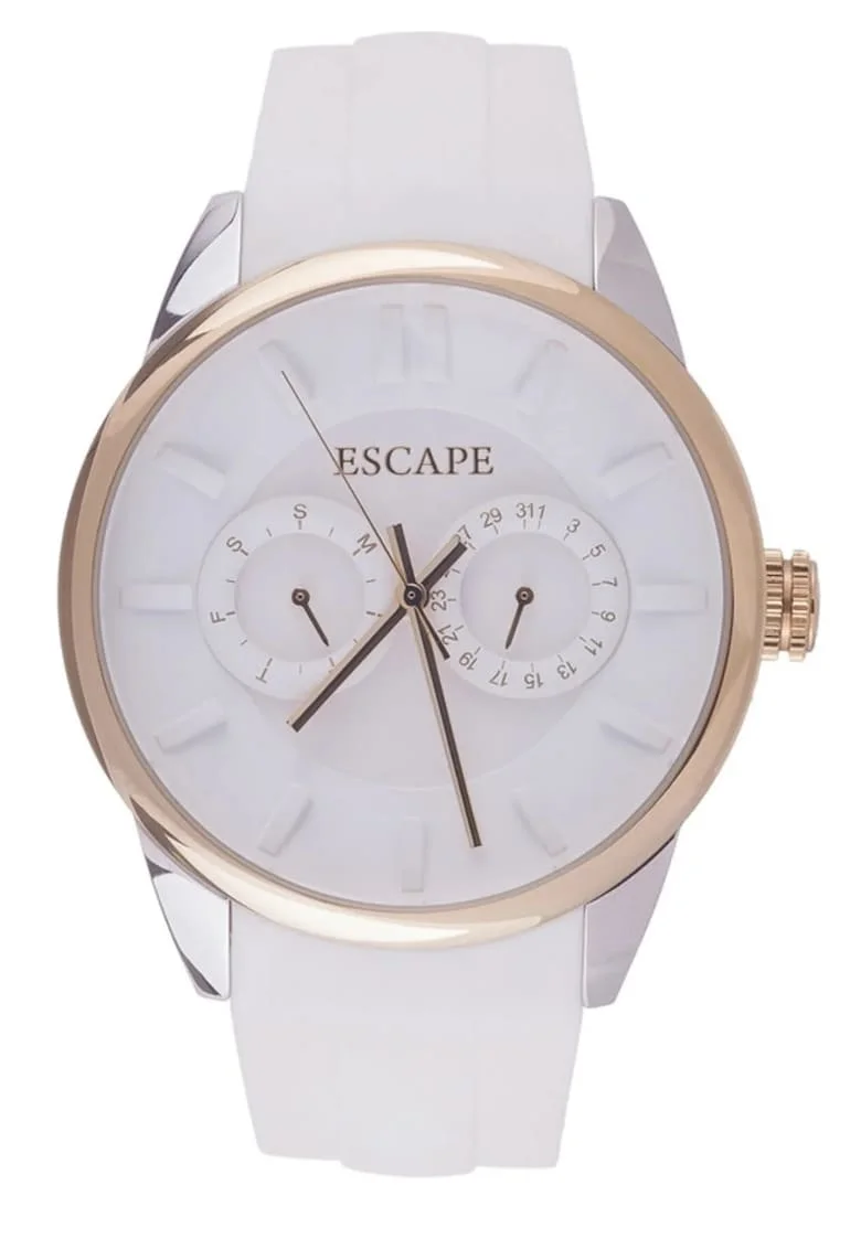 Ceas barbatesc  model ECP10786, curea din silicon, carcasa din otel, 42mm, rezistenta la apa 5ATM, alb/auriu