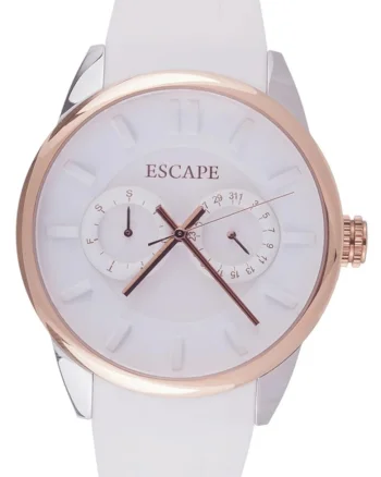 Ceas barbatesc  model ECP10785, curea din silicon, carcasa de 42mm, rezistenta la apa 5 ATM, alb/auriu