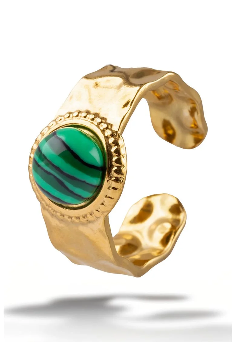 Inel cu piatra placat cu aur de 18K, Auriu/Verde aquamarin