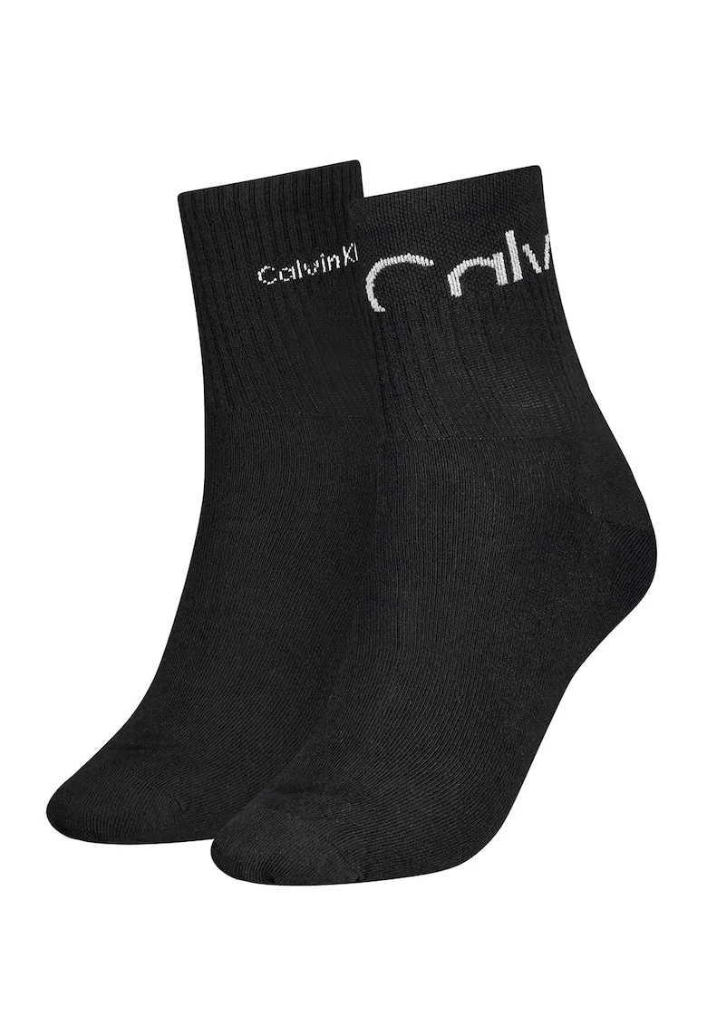Set de sosete lungi cu imprimeu logo - 2 perechi, Negru/Alb murdar