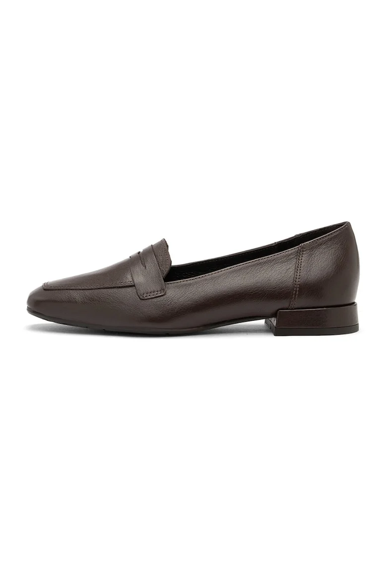 Pantofi loafer din piele cu varf patrat, Maro inchis