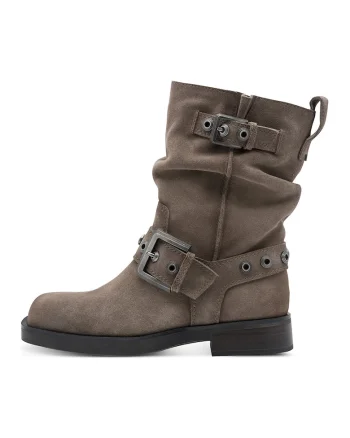 Ghete de piele cu bareta decorativa cu catarama, Maro taupe