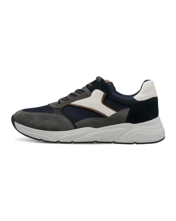 Pantofi sport cu insertii din piele intoarsa, Alb murdar/Gri inchis/Bleumarin