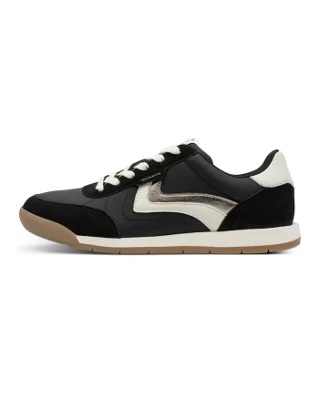 Pantofi sport low cut cu garnituri din piele intoarsa, Negru/Negru stins/Alb murdar
