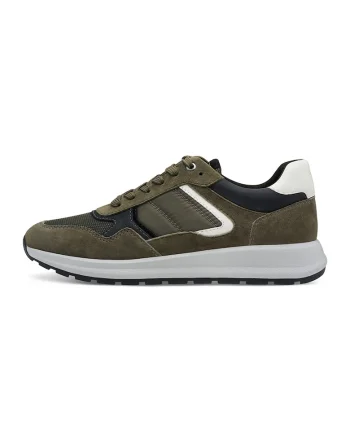 Pantofi sport cu insertii din piele intoarsa, Kaki/Alb murdar