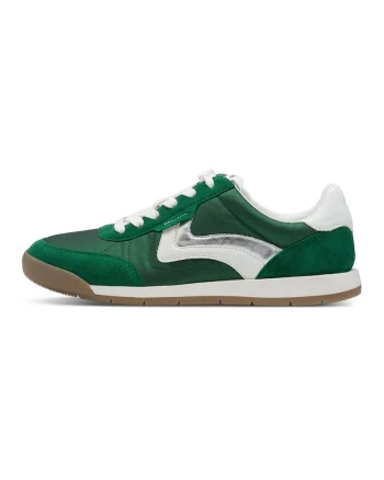 Pantofi sport low cut cu garnituri din piele intoarsa, Verde/Caramel/Alb murdar