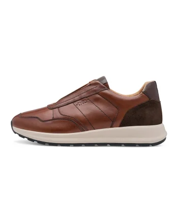 Pantofi sport de piele cu garnituri de piele intoarsa, Maro cognac