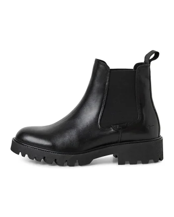 Ghete Chelsea de piele cu logo discret, Negru