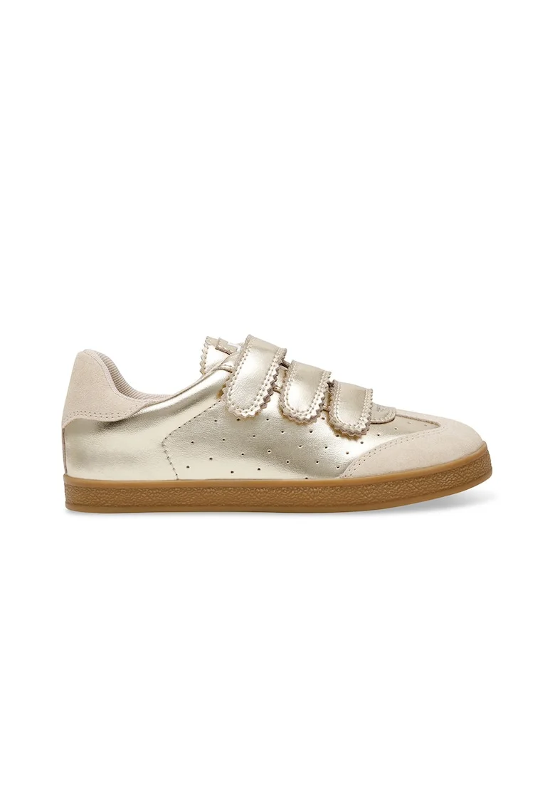 Pantofi sport de piele intoarsa si piele cu velcro Daybreak, Auriu/Alb fildes