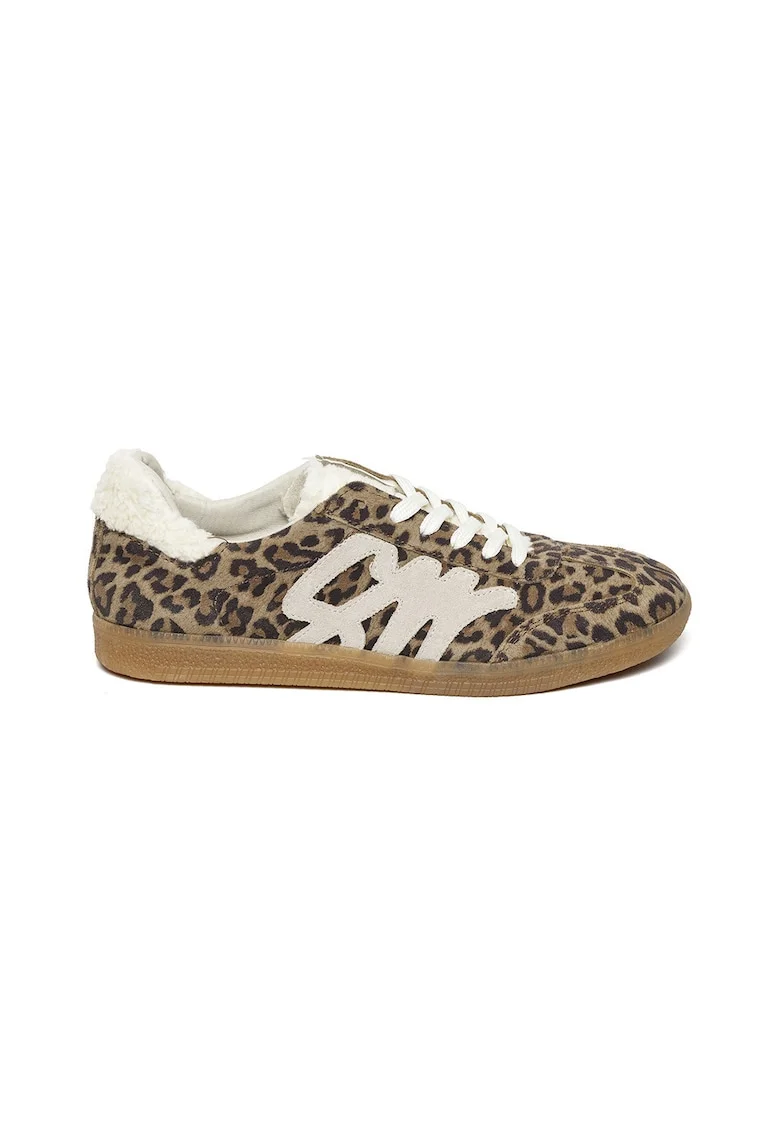 Pantofi sport low-cut de piele intoarsa cu logo Jelora, Alb fildes/Negru/Maro nisip