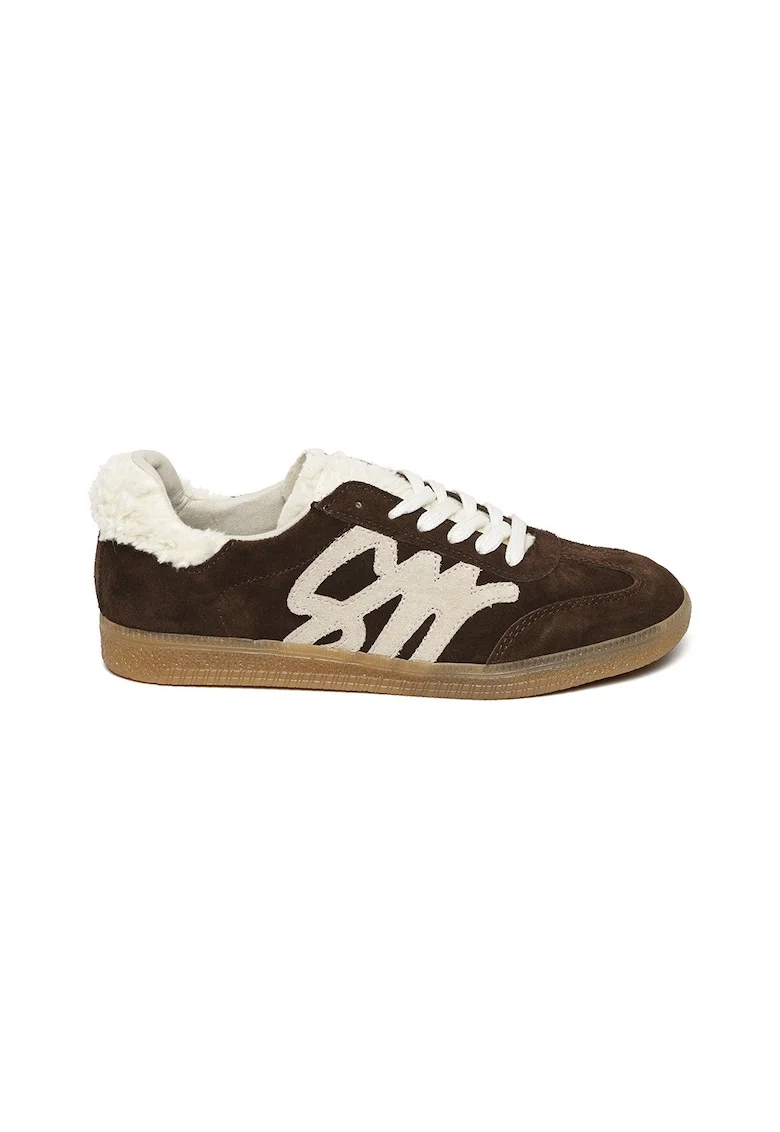 Pantofi sport low-cut de piele intoarsa cu logo Jelora, Maro inchis/Alb fildes