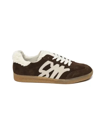 Pantofi sport low-cut de piele intoarsa cu logo Jelora, Maro inchis/Alb fildes