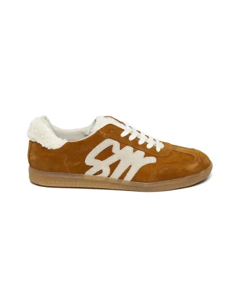 Pantofi sport low-cut de piele intoarsa cu logo Jelora, Alb fildes/Portocaliu