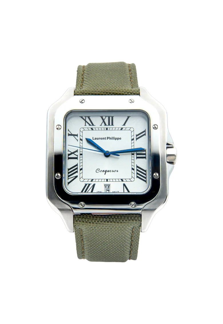 Ceas barbatesc  Conqueror Koh-I-Noor, cadran alb, curea textila Verde Armato, mecanism quartz, inox