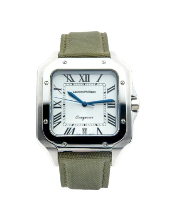Ceas barbatesc  Conqueror Koh-I-Noor, cadran alb, curea textila Verde Armato, mecanism quartz, inox