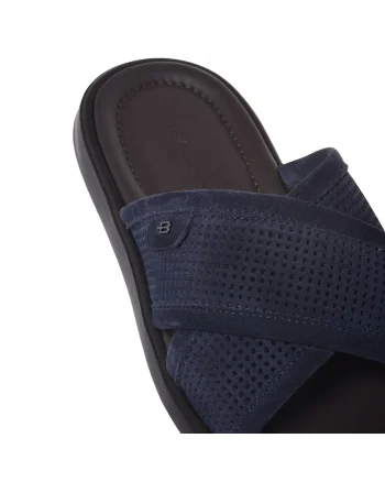 Papuci de piele intoarsa cu perforatii, Albastru