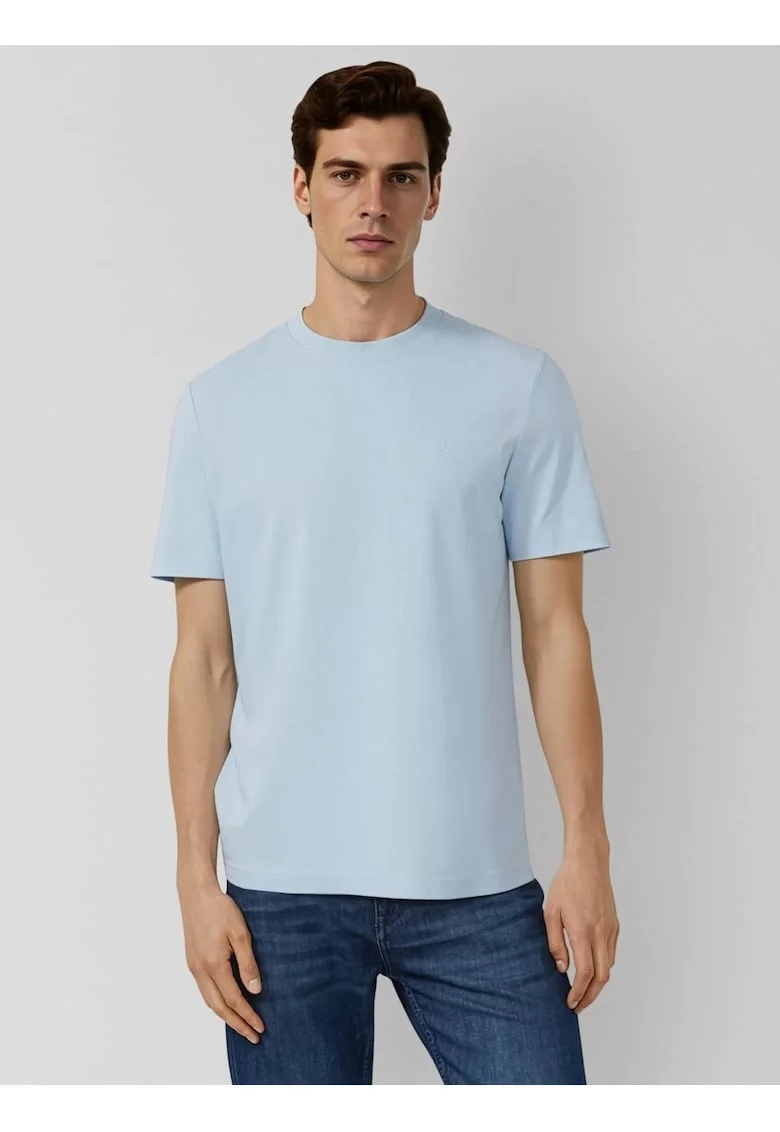 Tricou barbati la baza gatului, din bumbac, Regular fit, Albastru deschis