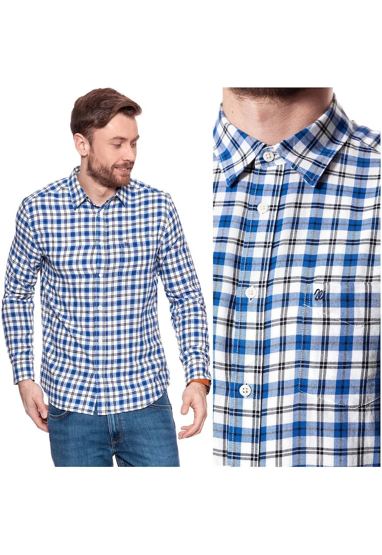 Camasa Barbati,  Model L/S 1PKT SHIRT, 100% Bumbac, Respirabila, Cu Guler Clasic, Cu Nasturi, Croiala Confortabila Regular Fit, Cu Buzunar La Piept, Marimea S, Albastru/Alb