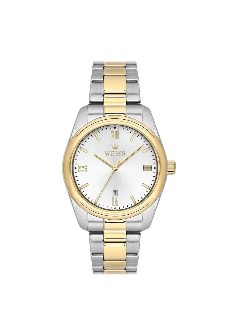 Ceas barbatesc  WWG209706, 41mm, curea metalica aurie, cadran argintiu, rezistent la apa 5 ATM