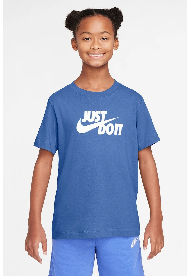 Tricou din bumbac cu decolteu la baza gatului, Alb/Albastru petrol