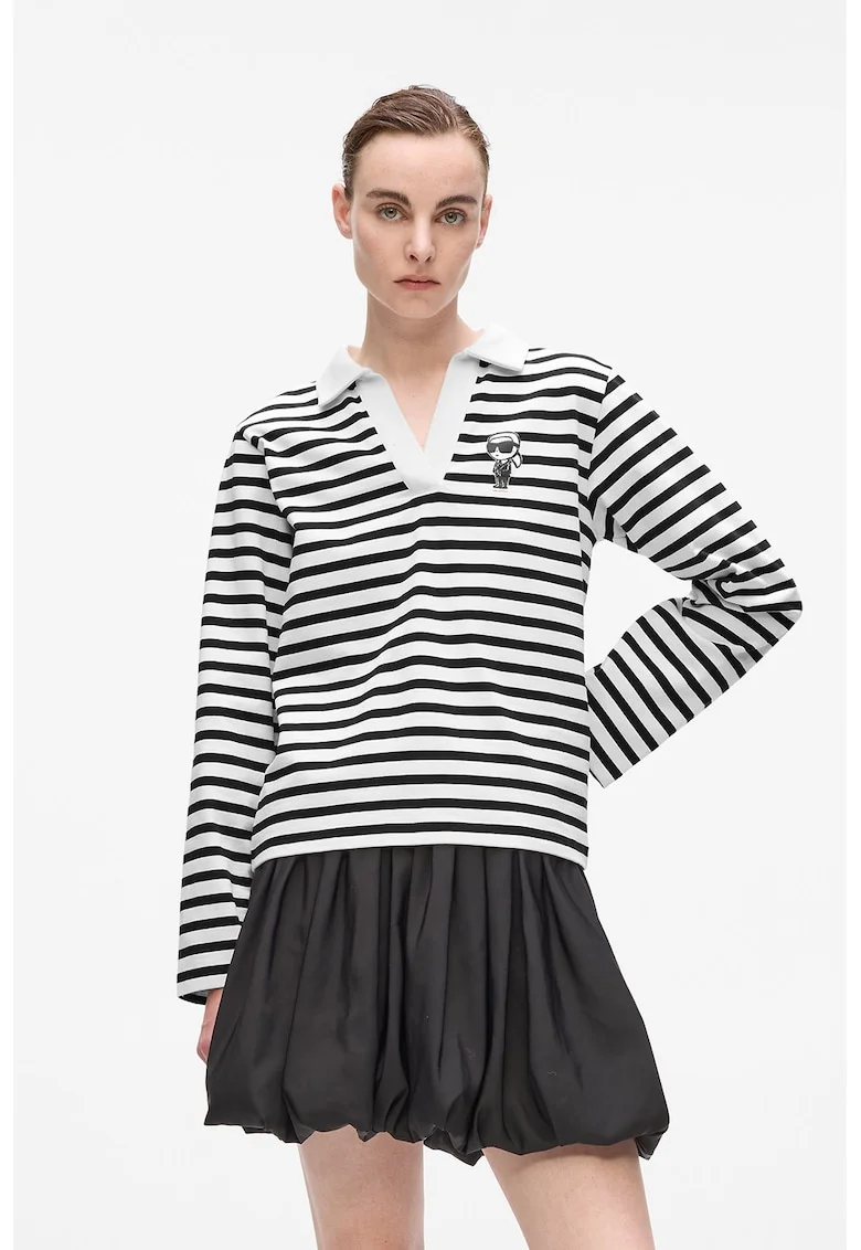 Bluza lejera din bumbac organic cu model in dungi, Alb/Negru