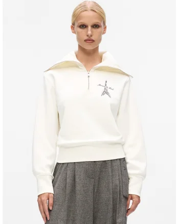 Bluza de trening cu fenta cu fermoar, Alb/Negru/Lila