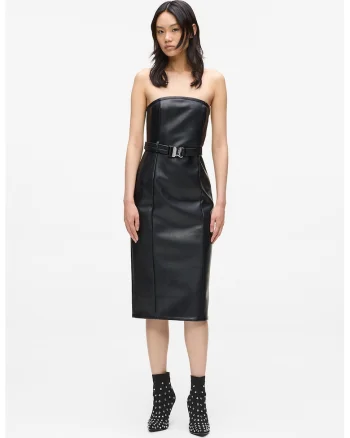 Rochie din piele ecologica fara bretele, Negru