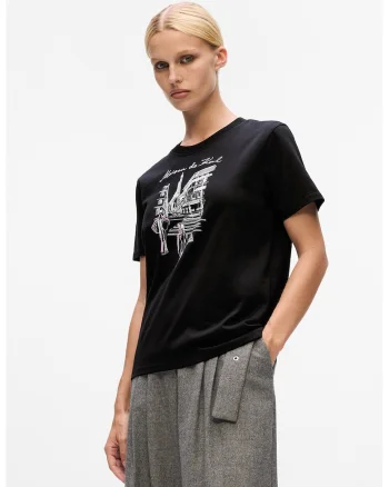 Tricou din bumbac organic cu imprimeu grafic, Alb/Negru