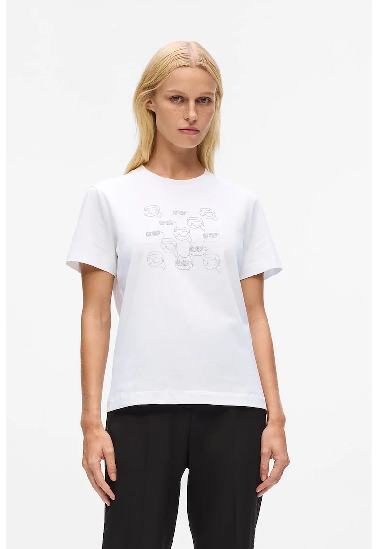 Tricou din bumbac organic cu strasuri, Alb optic