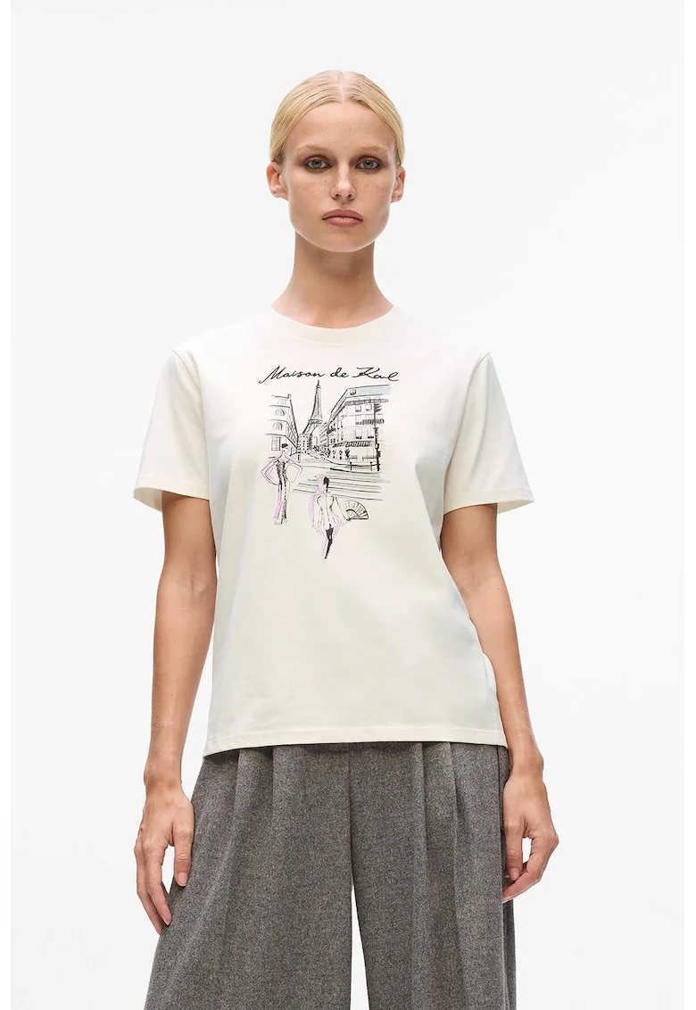 Tricou din bumbac organic cu imprimeu grafic, Negru/Lila/Alb optic