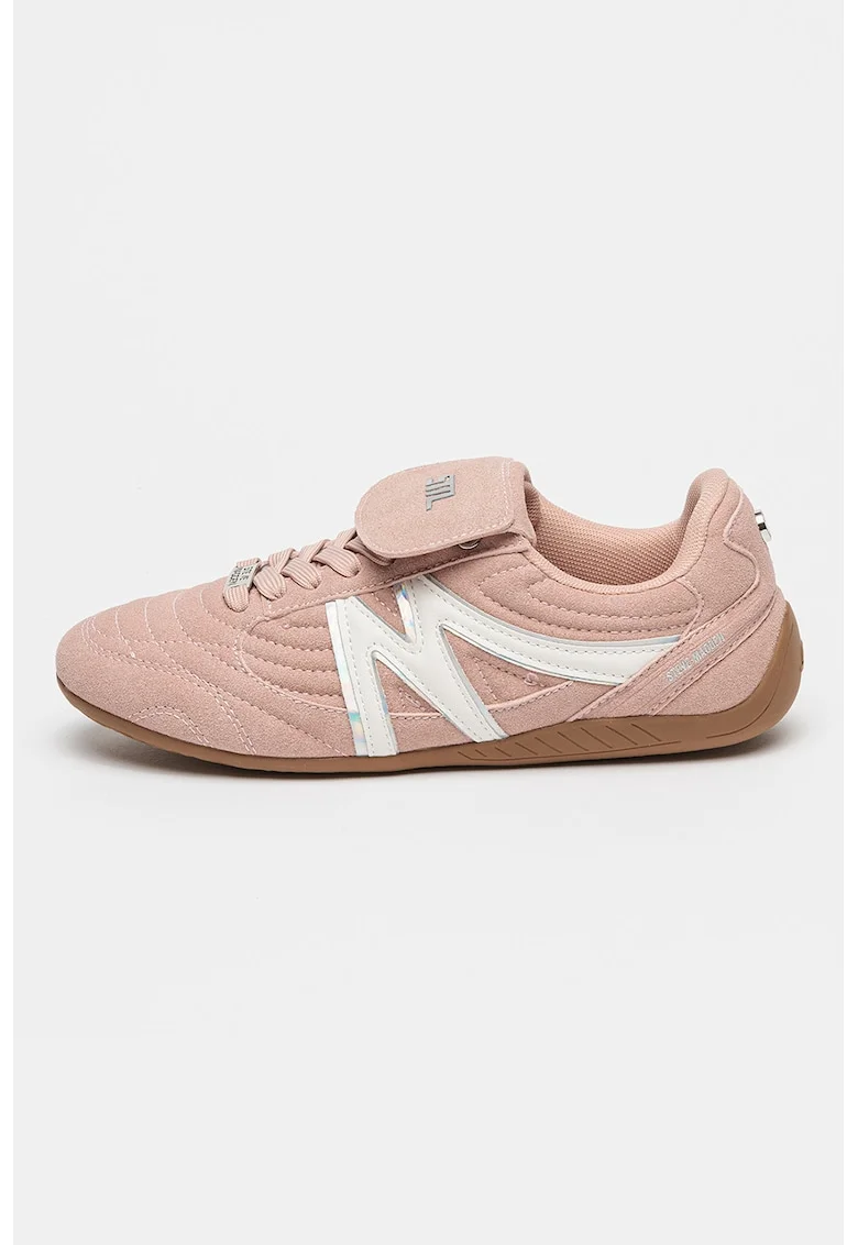 Pantofi sport din piele cu logo, Alb/Roz inchis