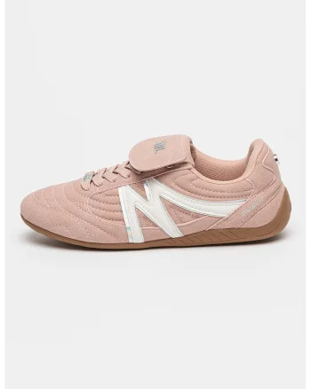 Pantofi sport din piele cu logo, Alb/Roz inchis