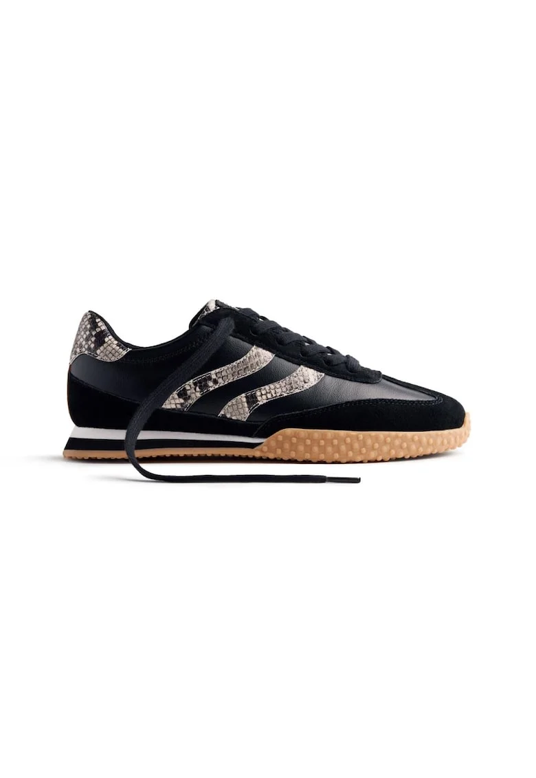 Pantofi sport cu garnituri de piele si piele ecologica, Negru