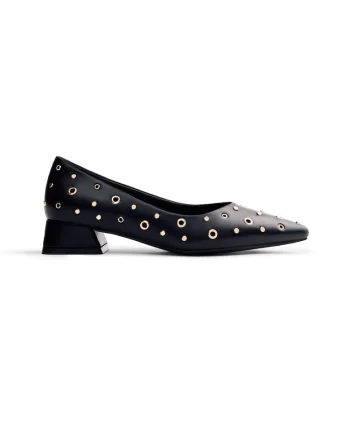 Pantofi de piele ecologica cu toc, Negru