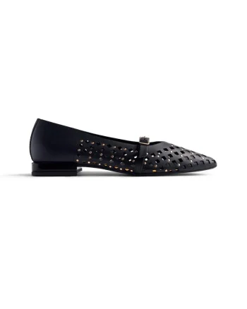 Balerini de piele cu perforatii, Negru