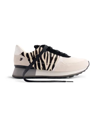 Pantofi sport wedge de piele intoarsa cu animal print, Alb/Negru