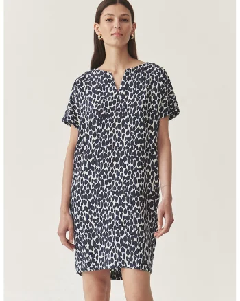 Rochie lejera cu animal print, Alb/Albastru ultramarin