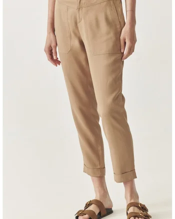 Pantaloni din amestec de lyocell si in, Maro deschis
