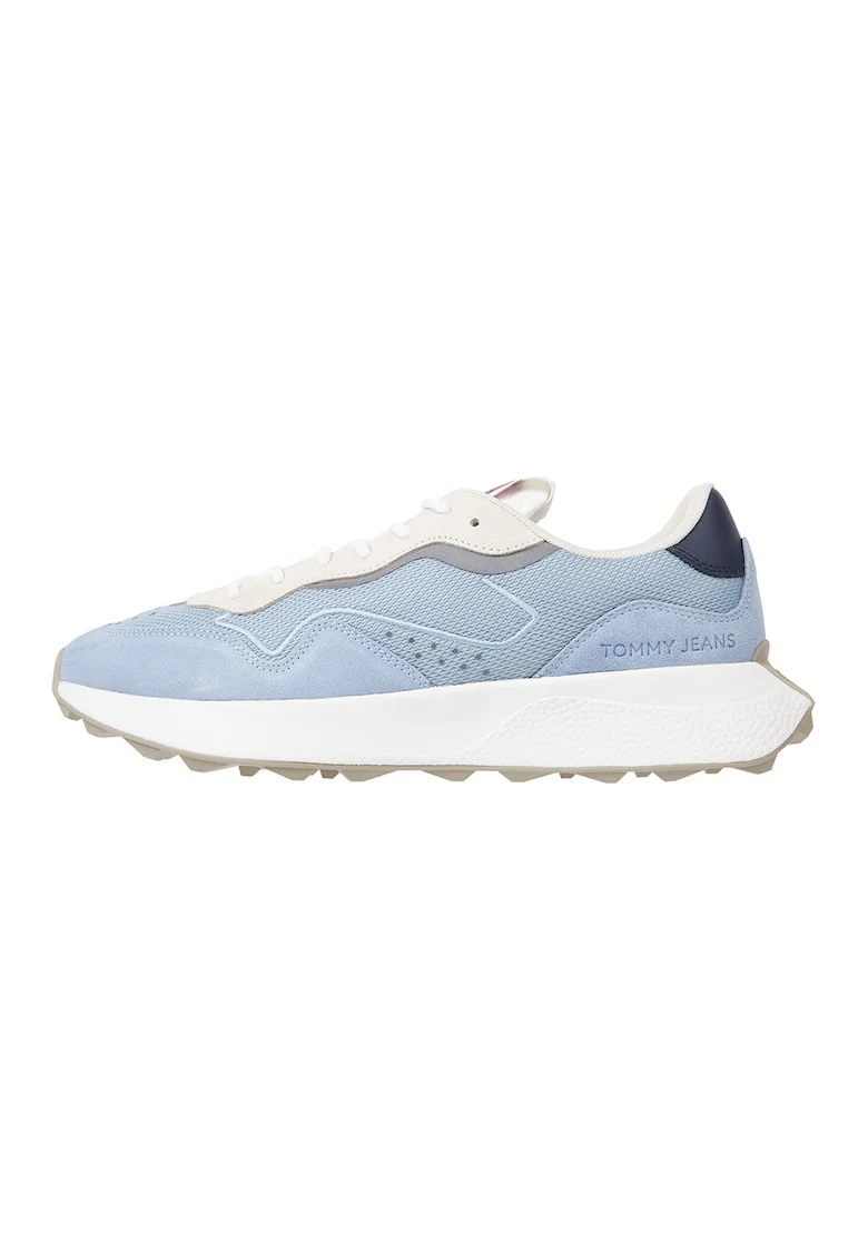 Pantofi sport cu garnituri de piele intoarsa, Albastru pastel/Alb fildes
