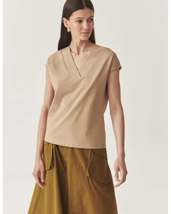 Bluza cu decolteu in V, Maro deschis
