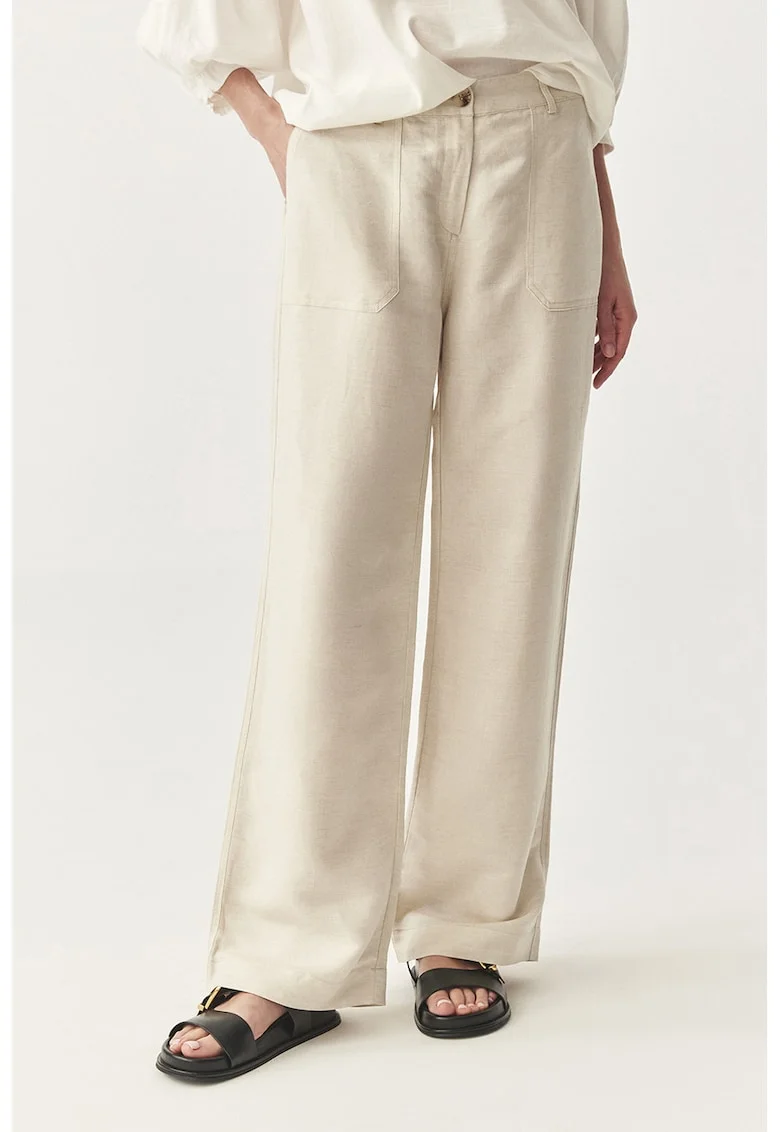 Pantaloni din amestec de in, Alb fildes