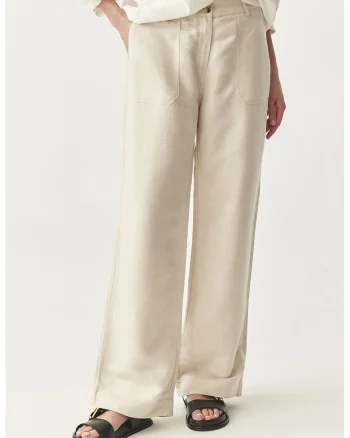 Pantaloni din amestec de in, Alb fildes